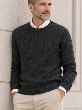 Le 31 Simons Men's 100% Recycled Lambswool Crewneck Sweater Charcoal M NWOT